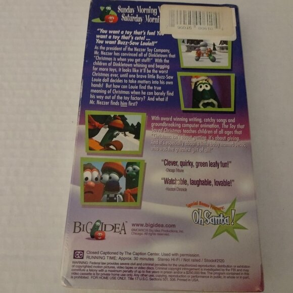 VeggieTales VHS The Toy That Saved Christmas 1996 Big Idea Animated Holiday=NEW - Picture 2 of 3